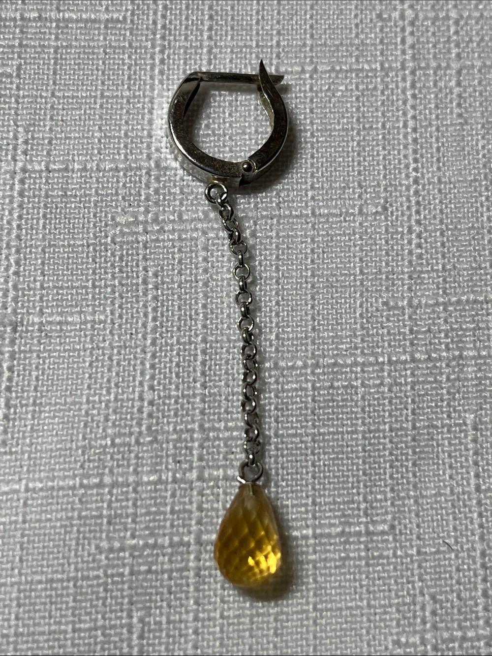 14k white gold Drop Chain Earring with Yellow Crystal Teardrop